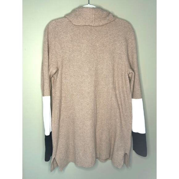 J. Jill Tan Cowlneck Sweater Tunic LS Cotton Blend Colorblock Size Medium Tall - Picture 8 of 8
